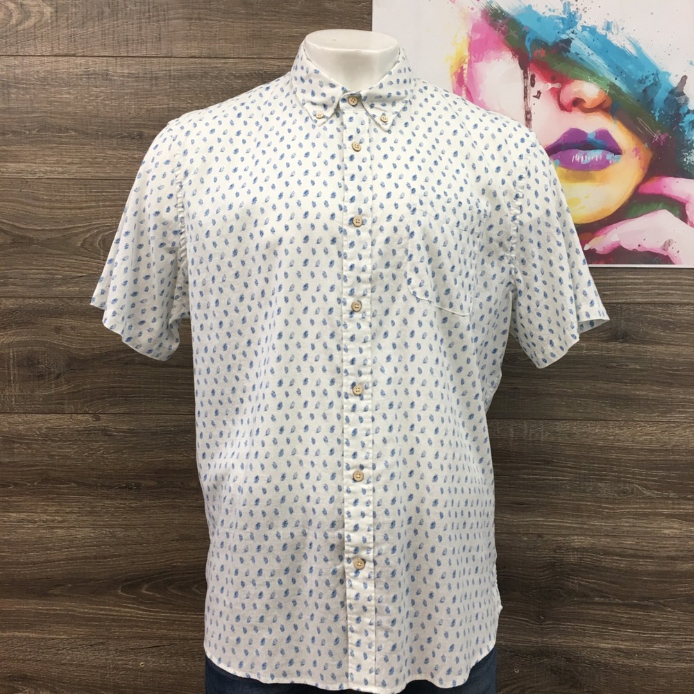 Faherty The Breeze Shirt XXL Blue Linen Blend Button Down Short‎ Sleeve Men